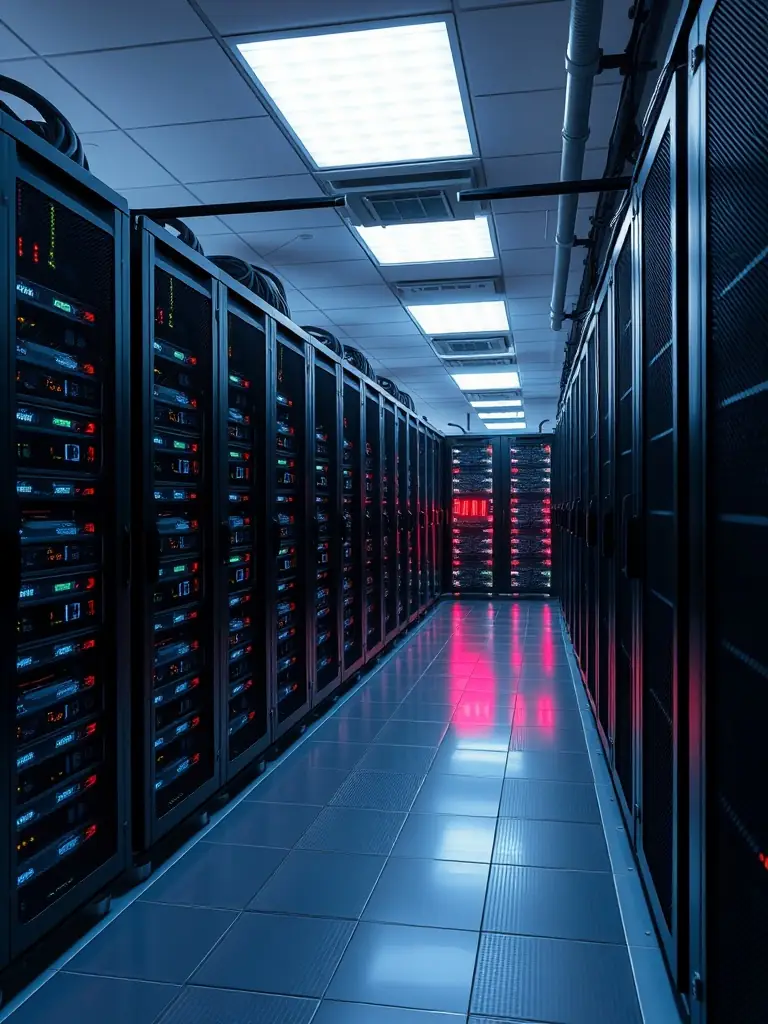 A professional image of a server room with multiple servers running, highlighting the importance of reliable server infrastructure.