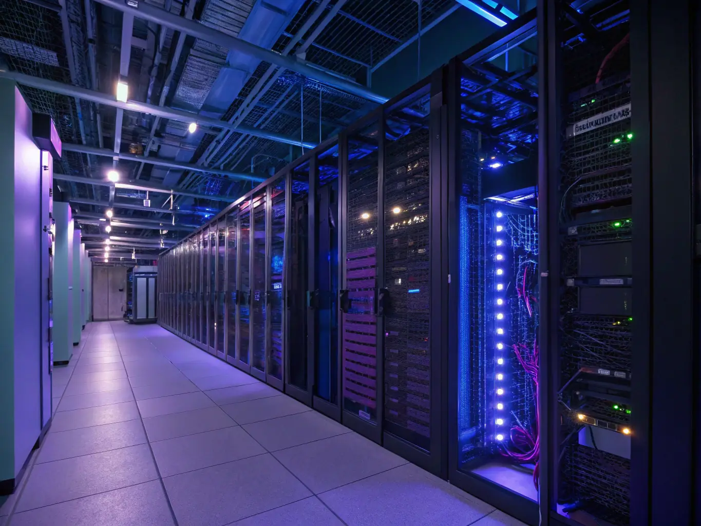 A server rack filled with high-performance enterprise servers in a data center environment, emphasizing the robust server solutions provided by Enest Solutions.